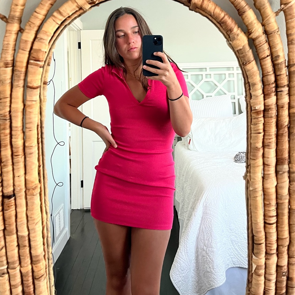 Zara hot pink collard dress